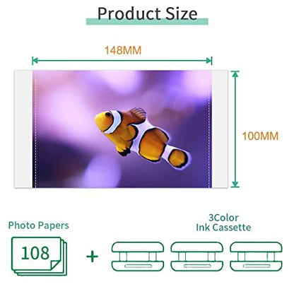 2 Pack Compatible Canon Selphy CP1300 Ink and Paper KP-108IN KP108 3 Color Ink Cartridges and 108 Sheets 4x6 Photo Paper Glossy for Canon Selphy CP1500, CP1300, CP1200, CP1000 Compact Photo Printers