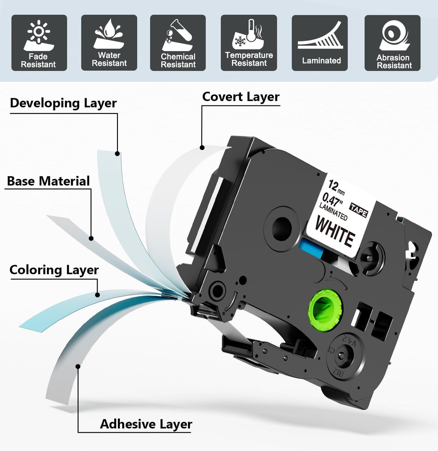 Nastro per Etichette Suminey Compatibile In sostituzione di Brother P-touch Laminato Tape Cassetta TZe-231 12mm per PT-H107B 1000 1010 H105 H100LB H100R P300BT H110 H200, nero su bianco, 5Pz