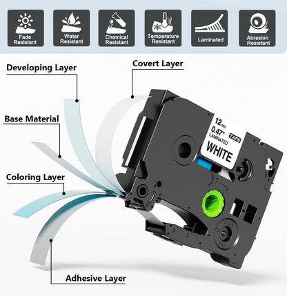 Nastro per Etichette Suminey Compatibile In sostituzione di Brother P-touch Laminato Tape Cassetta TZe-231 12mm per PT-H107B 1000 1010 H105 H100LB H100R P300BT H110 H200, nero su bianco, 5Pz