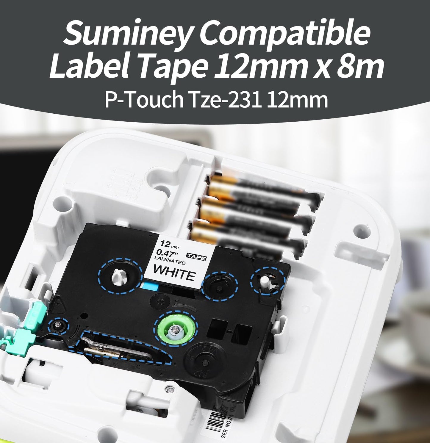 Suminey Compatible Label Tape Replacement for Brother Label Printer Tape Ptouch TZ Tape TZe-231 12mm Black on White 0.47 Laminated Cassette for PT-1000 GL-H105 PT-E110 GL-200 PT-1080, 5 Pack