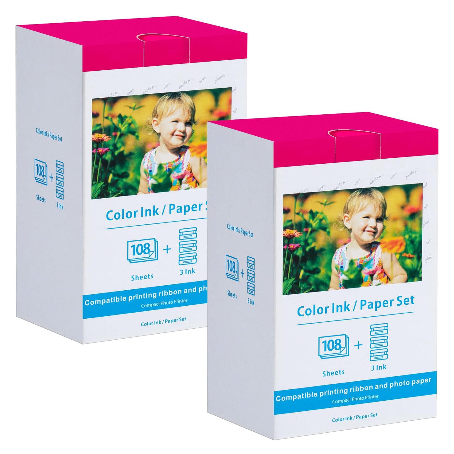 2-Pack Compatible Canon Selphy CP1300 CP1500 Ink and Paper KP-108IN KP108 6 Color Ink Cartridges and 216 Sheets 4 x 6 inch Paper Glossy for Canon Selphy CP1200, CP1000, CP910 Compact Photo Printers